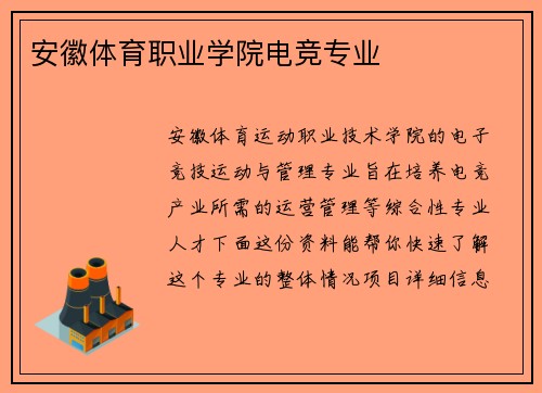 安徽体育职业学院电竞专业